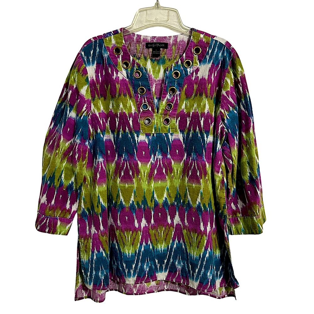August Silk Colorful Linen Blend Tunic Size L